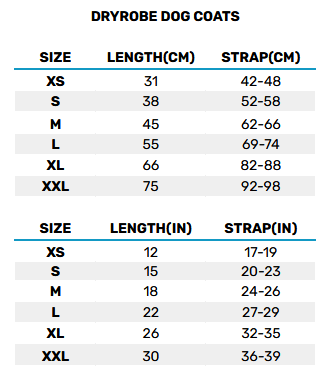 2025 Dryrobe Dog Coats 0 Tabla de Tallas